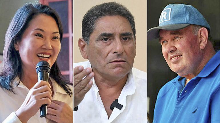 Keiko Fujimori, Rafael López, Carlos Álvarez lideran las encuestas en los comicios de Perú, que se celebran hoy. | RRSS